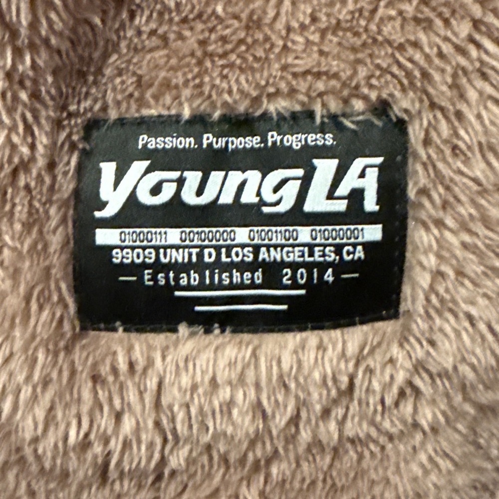 YoungLA‎ fuzzy teddy hoodie Small light pink tan full zip oversized EUC jacket - Picture 3 of 12